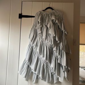 Free People White and Blue Ruffled Maxi Skirt